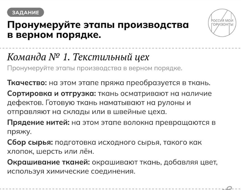 Игра-разминка «Россия индустриальная: лёгкая промышленность»