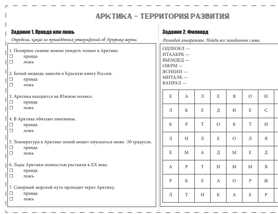 Рабочие листы 10 февраля «Арктика — территория развития»