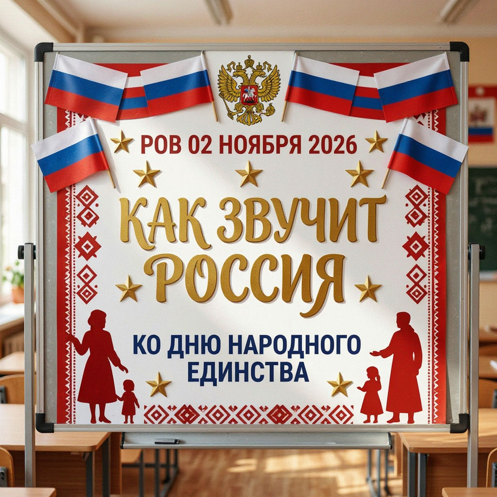 Оформление доски к занятию РОВ 02.11.2026 «Как звучит Россия? Ко Дню народного единства»